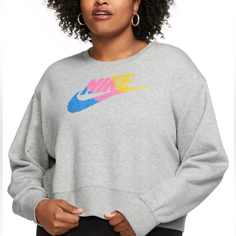 Nike vintage Women's cropped Heather Gray Sweatshirt with Colorful Nike Logo